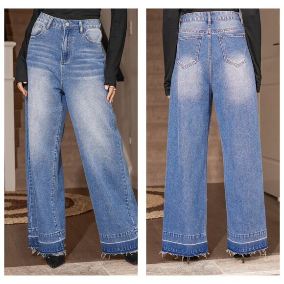 Cupshe Raw-Cut Flare Jeans | Light Wash Denim | Size L | NWT - Picture 2 of 2